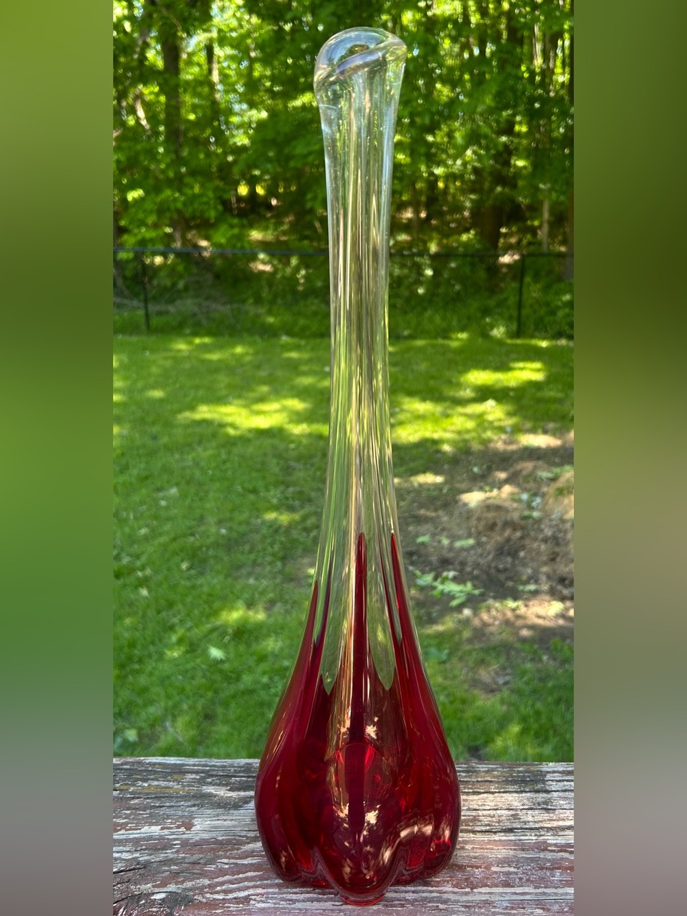 Vintage Tiffin Empress Ruby Red And Crystal Swung Vase Rare HTF 20”